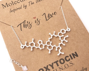 Sterling Silver Oxytocin Molecule Necklace,Love and Bonding Molecule Jewelry for Doula Midwife Mother to be,Handmade by Molecular Motifs