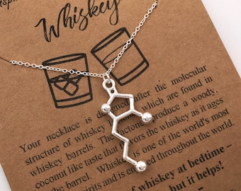 Whiskey Molecule Pendant Necklace | Whiskey Bourbon Lactone | Recycled Science Jewelry by Molecular Motifs
