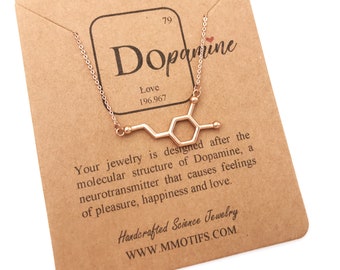 18k Rose Gold Finish Dopamine Molecule Necklace-Gemstones Optional-Handcrafted Jewelry-Love-Happiness-Psychology Gift-Science-Christmas