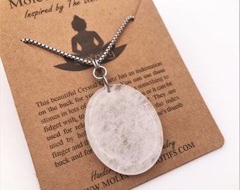Worry Stone-Thumb Stone-Obsidian/Amethyst/Rose Quartz/Crystal Quartz/Opalite-Unisex Gemstone Sensory Healing Pendant-Christmas Gift
