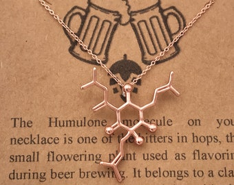 Beer Molecule Necklace-Silver/Gold/Rose Gold  PlatedHops Pendant-Humulone Molecule-Brewer Gift-Beer Fanatic-Science Gift-Cheers