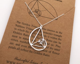 Fibonacci Necklace-Handcrafted Golden Ratio Pendant-Golden Triangle-Christmas Gift-Science-Gift-Graduation Gift-Sacred Geometry-Math Gift