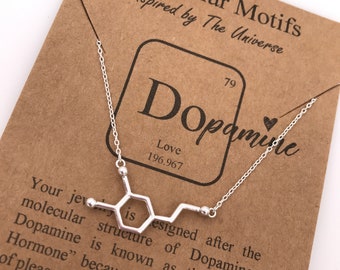 Sterling Silver Dopamine Molecule Necklace-Handcrafted Jewelry-Love-Pleasure-Happiness-Psychology Gift-Anniversary-Science-Christmas Gift