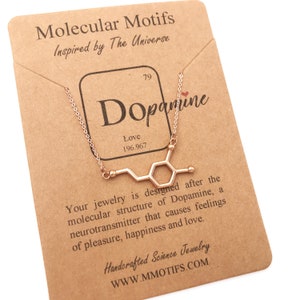 18k Rose Gold Finish Dopamine Molecule Necklace-Gemstones Optional-Handcrafted Jewelry-Love-Happiness-Psychology Gift-Science-Christmas