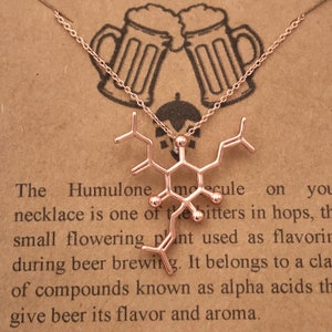 Beer Molecule Necklace-Silver/Gold/Rose Gold  PlatedHops Pendant-Humulone Molecule-Brewer Gift-Beer Fanatic-Science Gift-Cheers