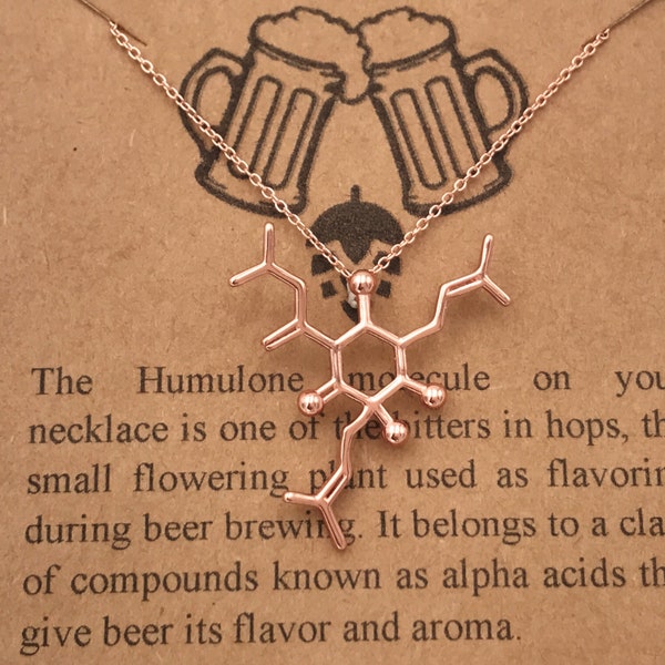Collier de molécules de bière-Argent/Or/Or Rose PlaquéHops Pendentif-Humulone Molécule-Brewer Gift-Beer Fanatic-Science Gift-Cheers
