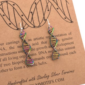 Metallic Rainbow DNA Earrings Sterling Silver Earwires,DNA Strand,Evolution,Biology,Graduation Gift,Handcrafted by Molecular Motifs