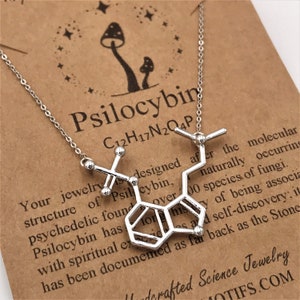 Psilocibin Molecule Sterling Silver Magic Mushroom Necklace-Science Gift-Psychadelic Jewelry-Handmade Science Jewelry