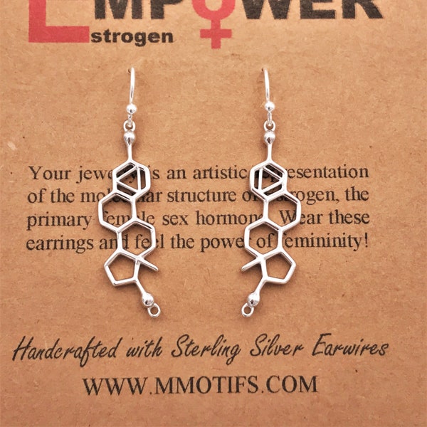 Estrogen Molecule Earrings-Sterling Silver Earwires-Science Gift-Woman Power-Gift of Femininity-Empower-Christmas Gift-Birthstones Optional
