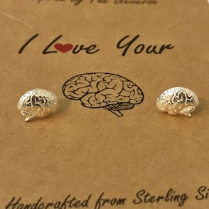 Sterling Silver Brain Stud Earrings | Anatomy-Neurology-Psychology-Science Gift | Handcrafted Science Jewelry