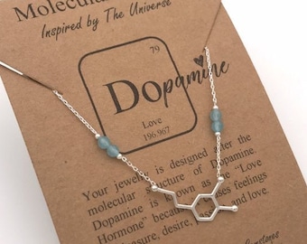 Dopamine Molecule Necklace-sterling Silver-custom Birthstone