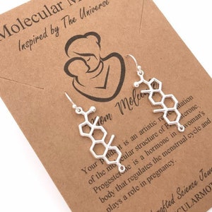 Progesteron Molekül Ohrringe-Mama Molekül-Wissenschaft Geschenk-Fruchtbarkeit-Hebamme-Schwangerschaft Geschenk-Baby-Dusche-Geschenk-Sterling Ohr Drähte-Weihnachtsgeschenk