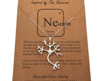 Collar con colgante de neurona en plata de ley, joyería científica, regalo de psicología.