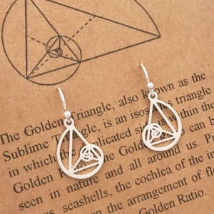 Fibonacci gulden snede wiskundige hangoorbellen, zilver/goud/roségoud heilige geometrie wetenschappelijke sieraden op basis van moleculaire motieven