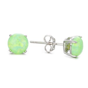 Sterling Silver Lime Green Fire Opal Prong Stud Earring,Throw Back Neon 1980&#39;s Fashion