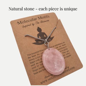 Rose Quartz Worry Stone Necklace | Natural Gemstone Fidget Pendant | Stainless Steel image 2