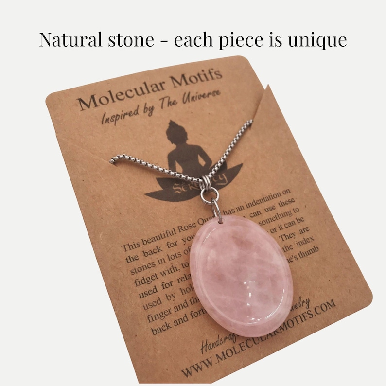 Rose Quartz Worry Stone Necklace | Natural Gemstone Fidget Pendant | Stainless Steel image 2