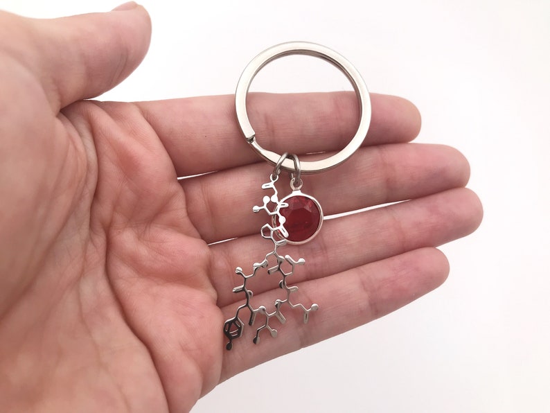 Oxytocin Molecule Love Keychain in Stainless Steel-Couple's Gift-Graduation Gift-Science Gift-Doula Gift-OBGYN Gift-Christmas Gift image 2