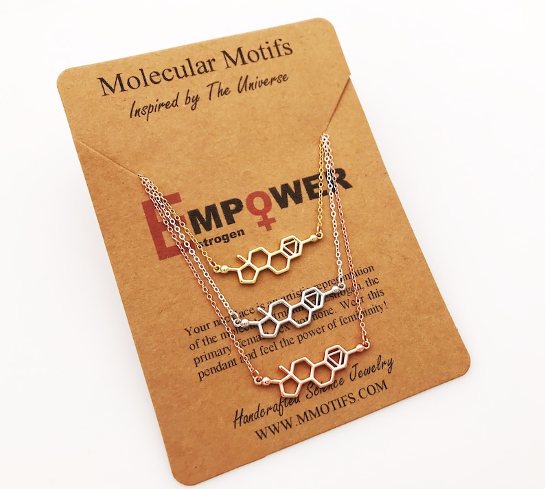 Handcrafted Estrogen Molecule Necklace-Science Gift STEMinist-Gift of Femininity-Feminist Jewelry-Women in STEM-Empowerment image 5