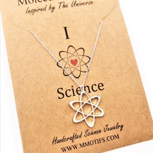 Atom Pendant Necklace: Science Jewelry, Sterling Silver Chain