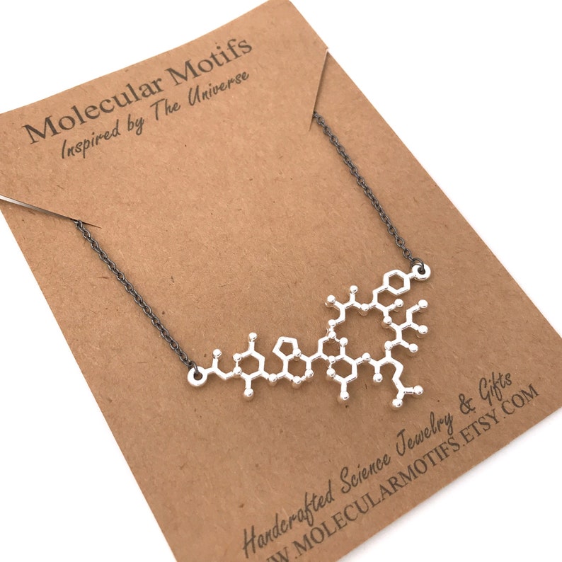 Oxytocin Molecule Necklace-Love Molecule-Bonding Molecule-Science Gift-Anniversary Gift-Love Gift-Unisex-Black Chain-Christmas Gift image 2