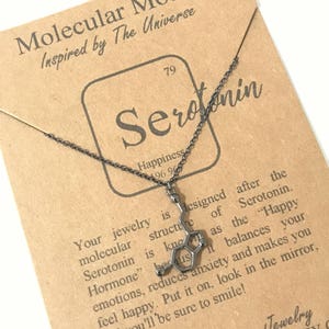 Sterling Silver Oxidized Serotonin Molecule Necklace Pendant-Science-Chemistry-PhD-Doctor-Scientist-Psychology Gift-Graduation Science Gift