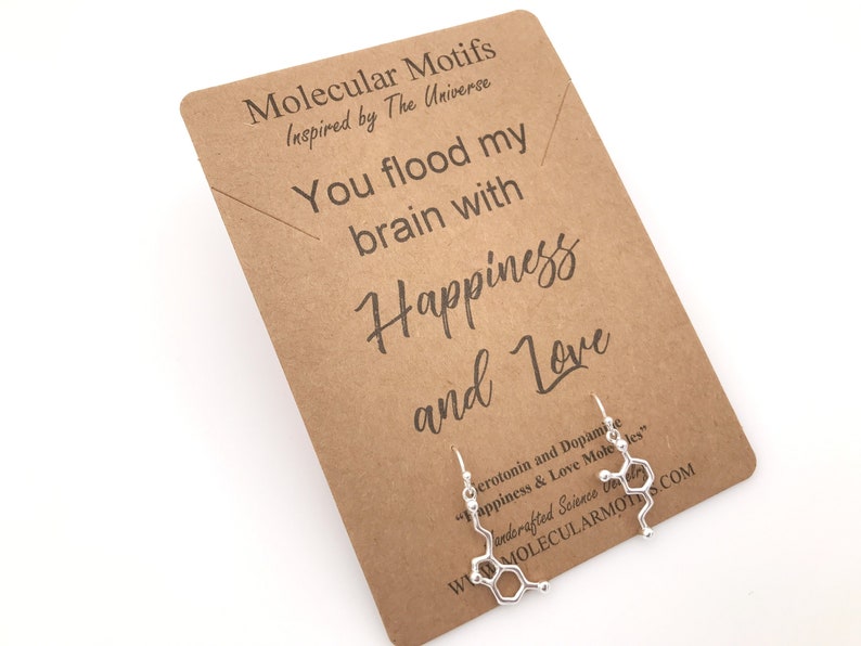 Sterling Silver Serotonin Dopamine Molecule Earrings-Love Happiness Earrings-Graduation Gift-Science Gift-Statement Earrings-Christmas Gift image 4