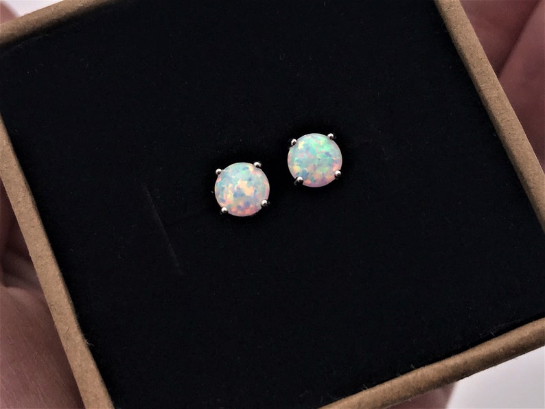 Sterling Silver White Fire Opal Earrings-4mm/5mm/8mm Fire Opal Stud Earrings-Christmas Gift-October Birthday Gift-October Birthstone image 2