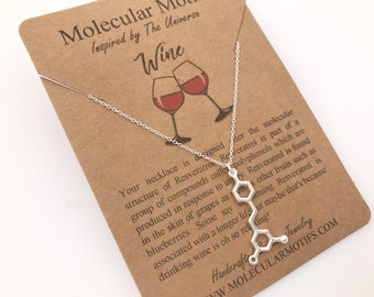 Resveratrol Wine Necklace-Vertical-Molecule Jewelry-Wine Lover-Oenophile-Science Jewelry-Chemistry Gift--Graduation Gift-Christmas Gift