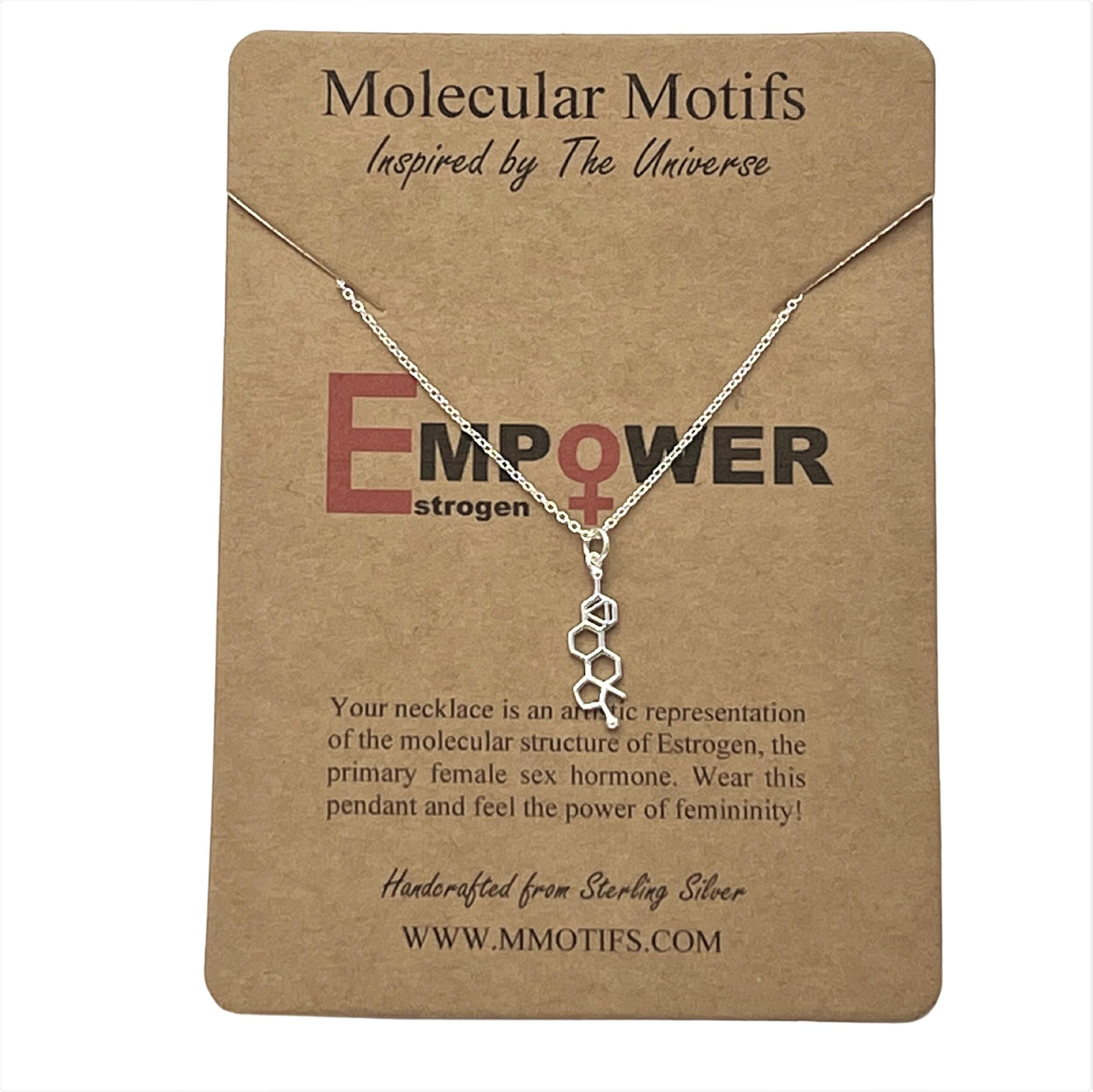 Sterling Silver Estrogen Hormone Molecule Necklace,Feminine Power Pendant,Feminist Jewelry,Science Gift,Woman Power,Women in STEM-Petite 1"