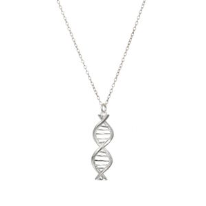Sterling Silver DNA Double Helix Pendant Necklace: Science Jewelry, Personalized Birthstone Option