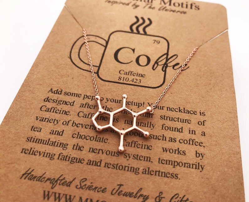 Rose Gold plated Coffee Molecule Necklace-Silver or 18k Gold plated-Caffeine-Coffee Charm-Christmas Gift-Graduation Gift-Boss Gift-OOAK image 8