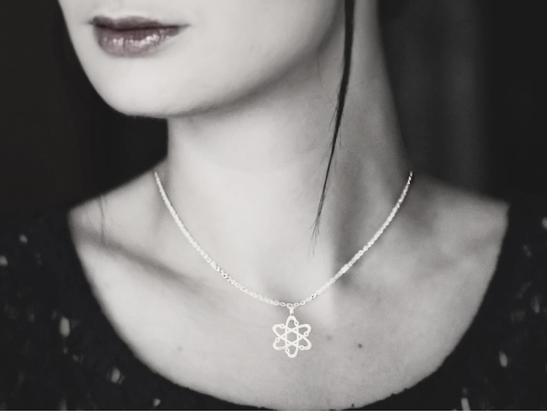 Sterling Silver Atom Pendant Necklace: Handcrafted Science Jewelry image 4