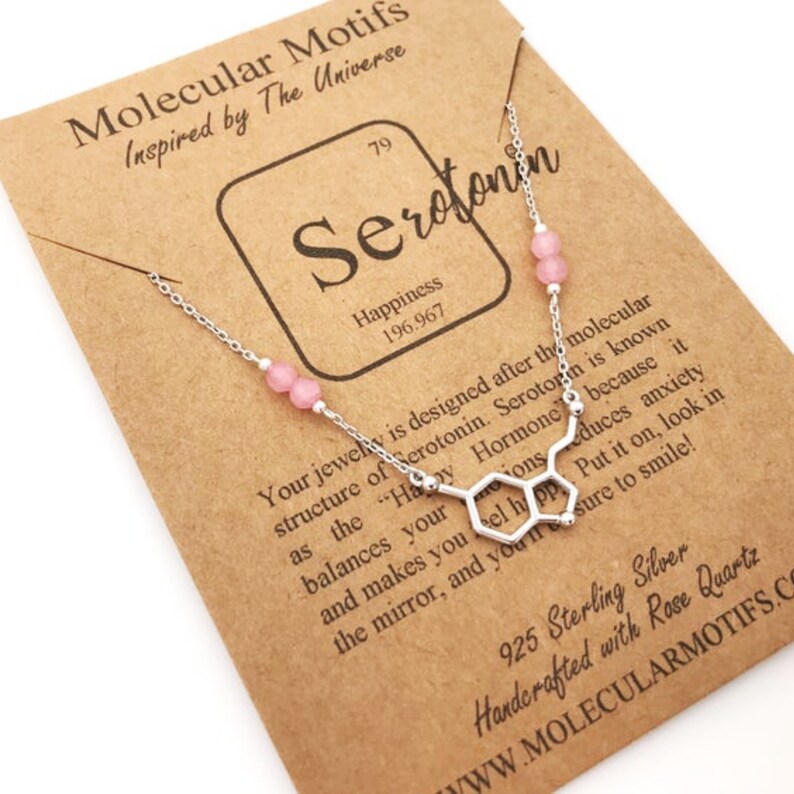 Sterling Silver Serotonin Molecule-18K Gold18K Rose Gold-Serotonin Necklace-Happiness Pendant Birthday Gift-Chemistry Gift-Christmas Gift image 3