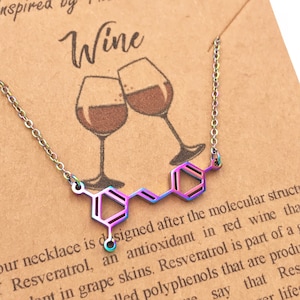 Wine Molecule Necklace-Metallic Rainbow Finish-Resveratrol Molecule Necklace-Wine Lover-Science Jewelry-Chemistry Gift-Christmas Gift