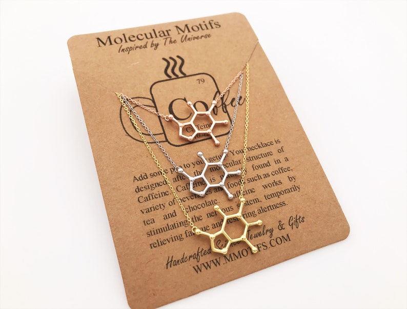 Rose Gold plated Coffee Molecule Necklace-Silver or 18k Gold plated-Caffeine-Coffee Charm-Christmas Gift-Graduation Gift-Boss Gift-OOAK image 6