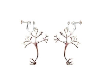 Sterling Silver Neuron Clip-On Earrings | Brain Cell Jewelry | Women in Stem Neuroscience Jewelry