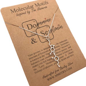 Sterling Silver Serotonin and Dopamine Molecule Linked Necklace: Unisex Handmade Science Jewelry by Molecular Motifs