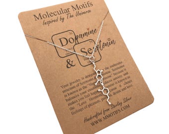 Sterling Silber Serotonin und Dopamin-Molekül verbunden Halskette | Handgemachte Wissenschaft Schmuck von Molecular Motive