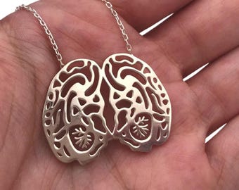 Sterling Silver Brain Necklace: Anatomic Science Jewelry, Neurology Gift