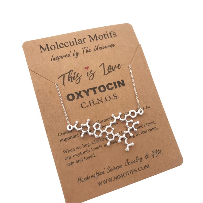 Oxytocin Molecule Necklace, Love and Bonding Hormone Pendant, Optional Birthstone Chain | Handmade Chemistry Jewelry image 1