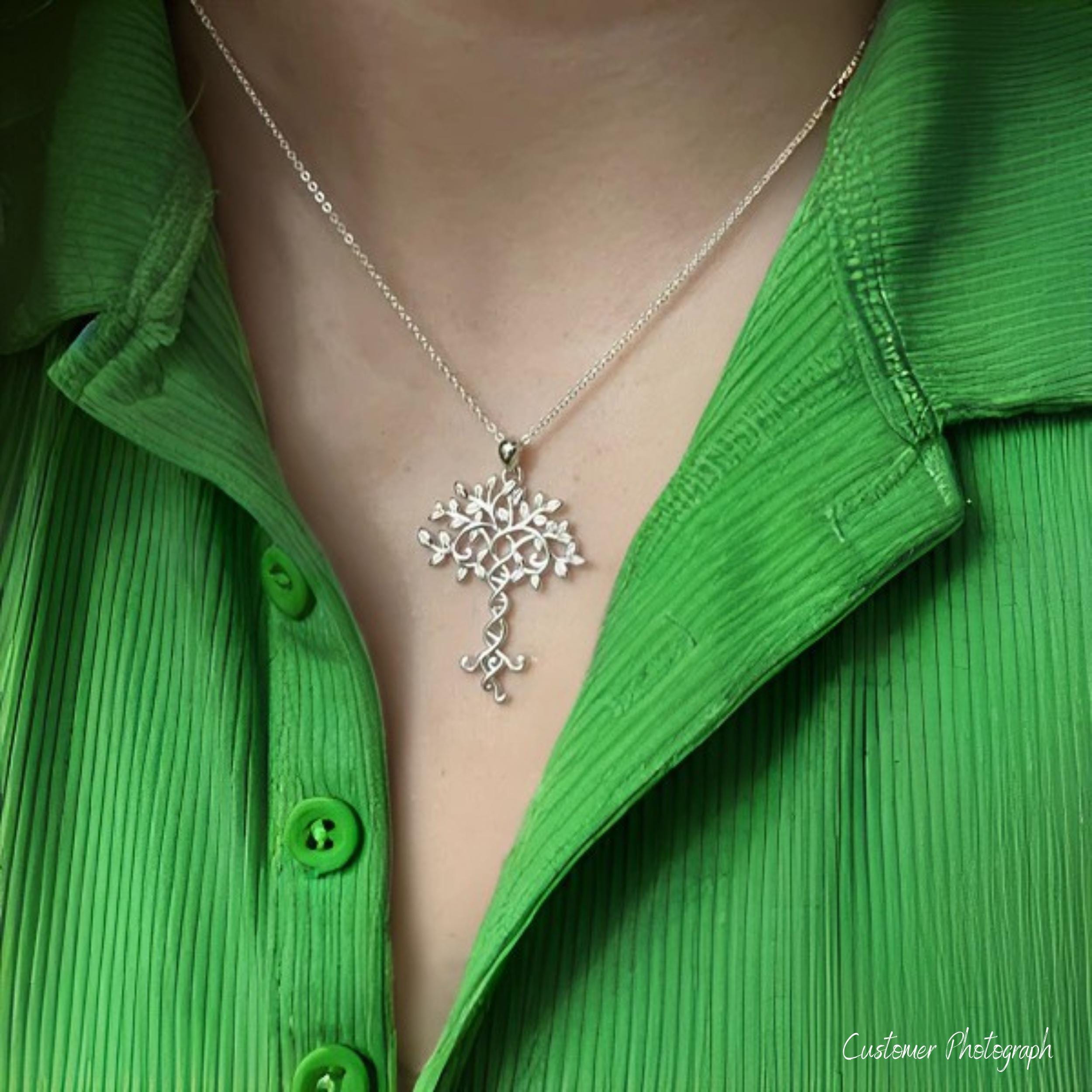 Sterling Silver DNA Tree of Life Pendant Necklace, Science and
