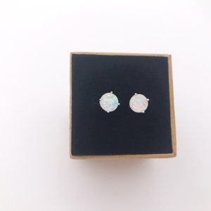 Sterling Silver White Fire Opal Earrings-4mm/5mm/8mm Fire Opal Stud Earrings-Christmas Gift-October Birthday Gift-October Birthstone image 7
