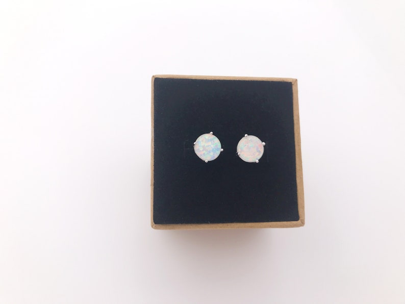 Sterling Silver White Fire Opal Earrings-4mm/5mm/8mm Fire Opal Stud Earrings-Christmas Gift-October Birthday Gift-October Birthstone image 7