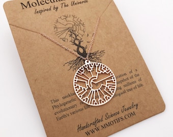 Biological Tree of Life-Silver or 18k Rose Gold Finish-Phylogenetic Tree Necklace-Hillis Plot-Evolution-Biology Gift-Christmas Gift