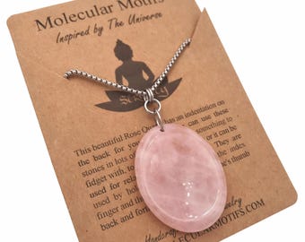 Rose Quartz Worry Stone Necklace | Natural Gemstone Fidget Pendant | Stainless Steel