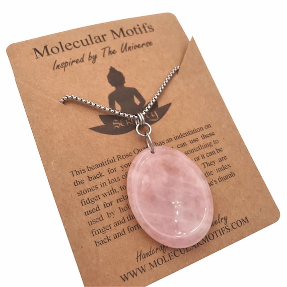 Rose Quartz Worry Stone Necklace | Natural Gemstone Fidget Pendant | Stainless Steel