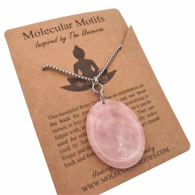 Rose Quartz Worry Stone Necklace | Natural Gemstone Fidget Pendant | Stainless Steel image 1