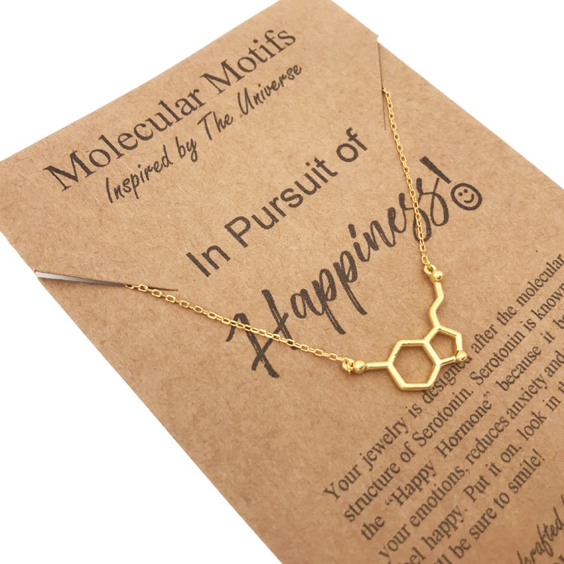 Sterling Silver Serotonin Molecule-18K Gold18K Rose Gold-Serotonin Necklace-Happiness Pendant Birthday Gift-Chemistry Gift-Christmas Gift image 7