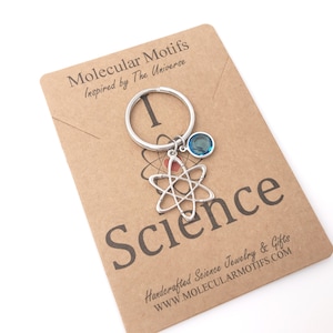 Atom Birthstone Charm Keychain-Atom Molecule Charm-Nucleus-Science Gift-Chemistry Gift-Christmas Gift-Graduation Gift-Stocking Stuffer